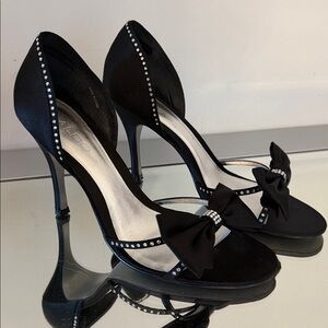 ALDO Black Satin Heels with Bow & Rhinestones Women’s size 10 (EU 41)